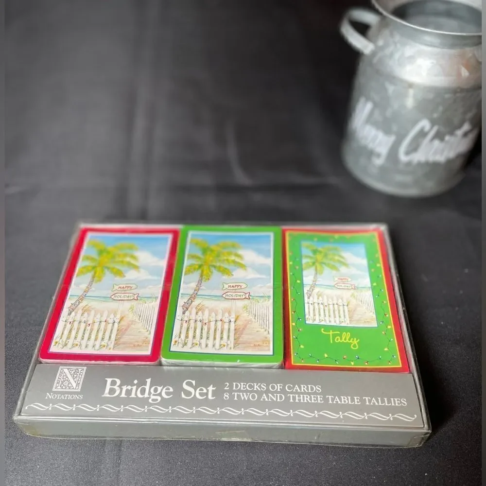NEW “Happy Holidays” Bridge Set 2 Card Decks & 8 Tallies 2 & 3 Table NIB